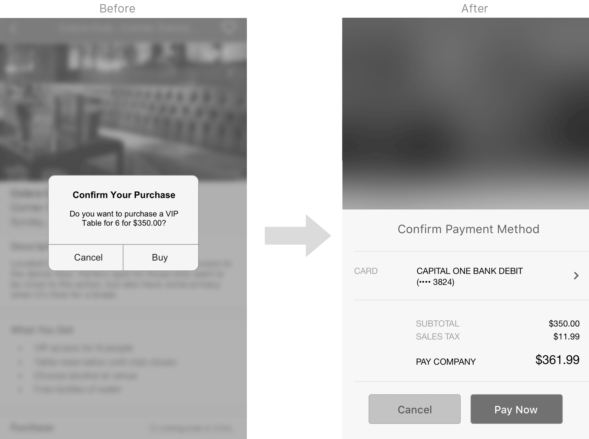 Confirm Payment Method - Before and After